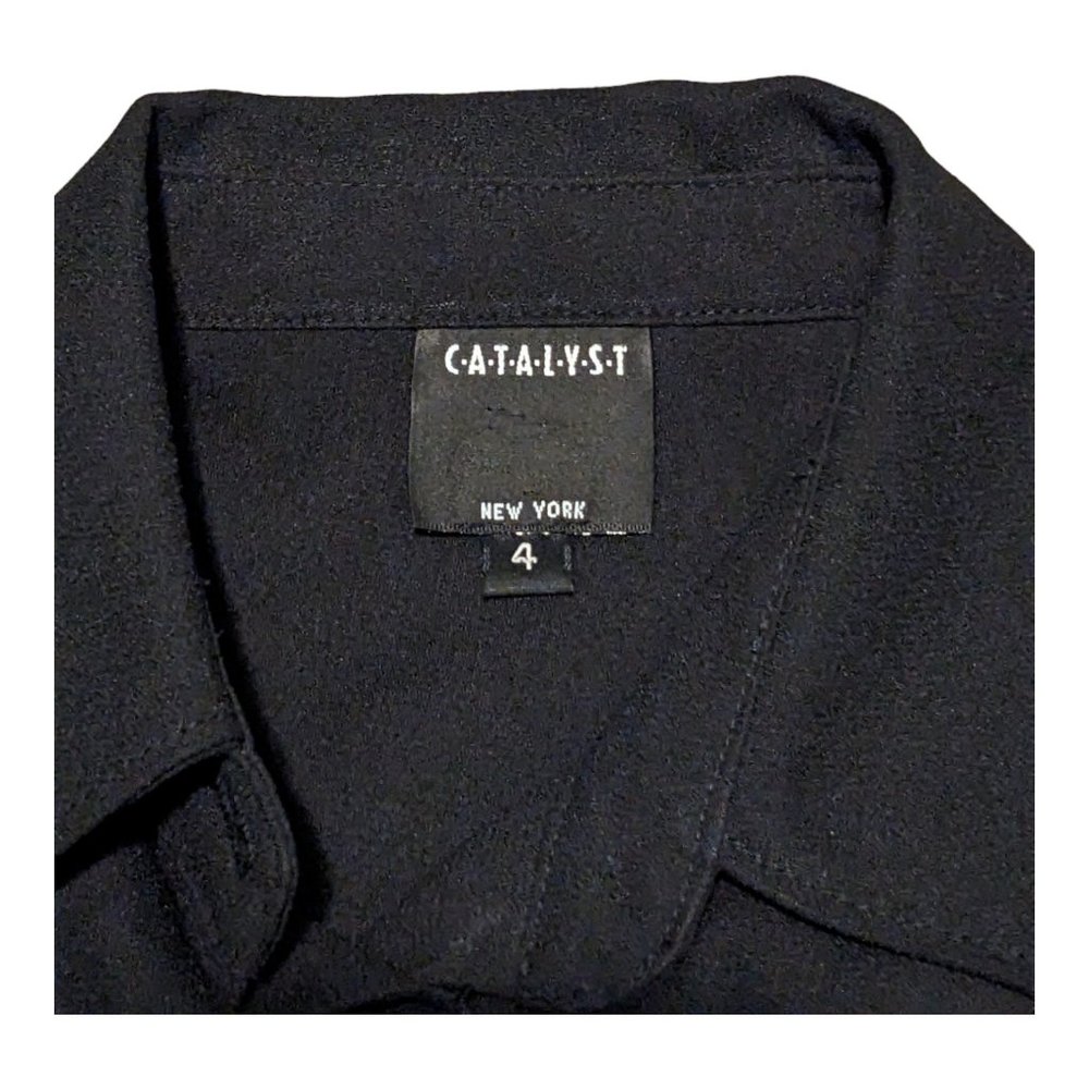 Catalyst New York Womens Vintage 90s Button-Up Blouse Black Pleated Hem Size 4 - Picture 3 of 3